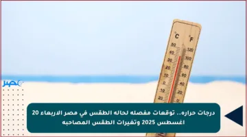 درجات حرارة.. توقعات مفصلة لحالة الطقس في مصر الأربعاء 20 أغسطس 2025 وتغيرات الطقس المصاحبة